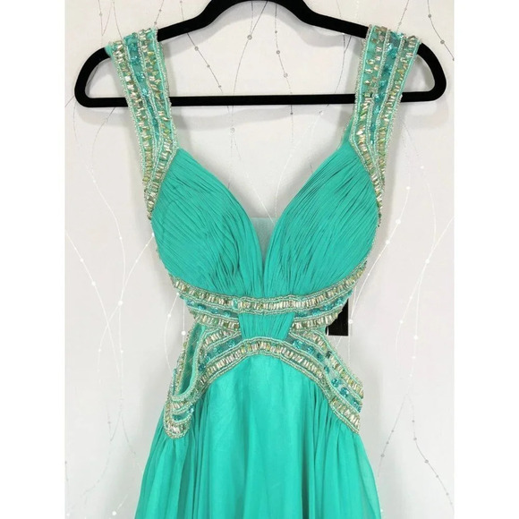 NWT Sherri Hill Seafoam Green 9728 Cutout Formal Gown $378 - Picture 3 of 13